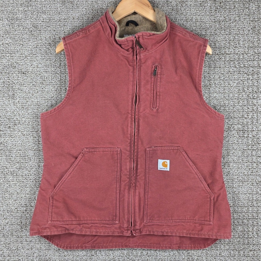 Carhartt Women Sandstone Mock Neck Vest Sherpa Lined Red WV001 VRS Large Rose